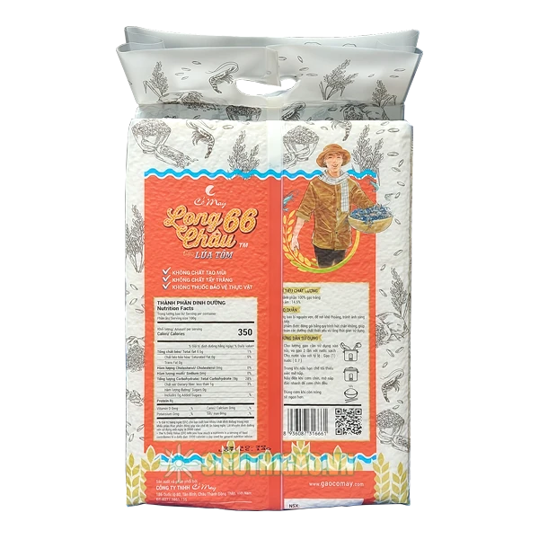Gạo Long Châu 66 lúa tôm túi 5kg 4 Gạo Long Châu 66 lúa tôm Cỏ May túi 5kg chính hãng