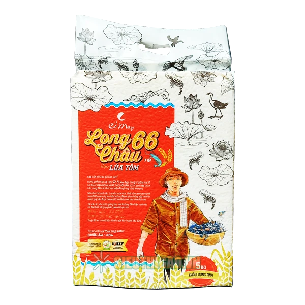 Gạo Long Châu 66 lúa tôm túi 5kg 3 Gạo Long Châu 66 lúa tôm Cỏ May túi 5kg chính hãng
