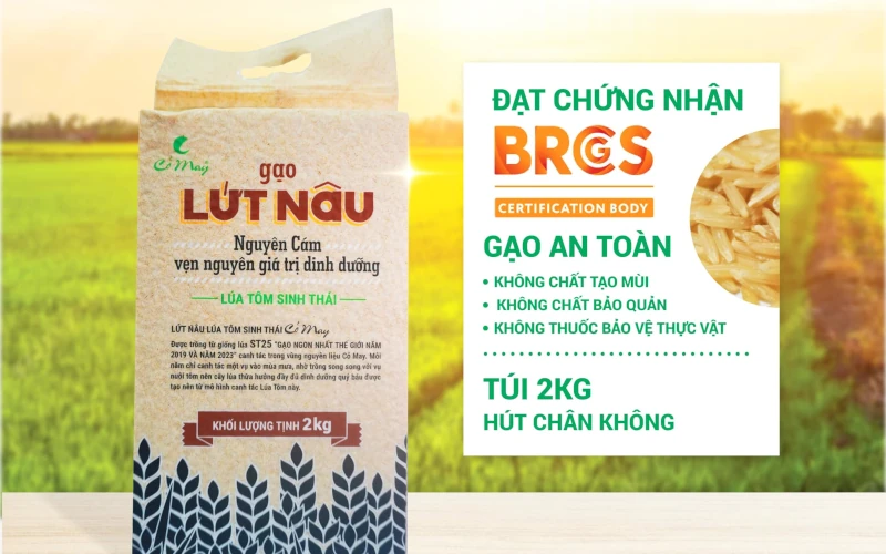 Gạo lứt nâu Cỏ May nguyên cám túi 2kg chính hãng